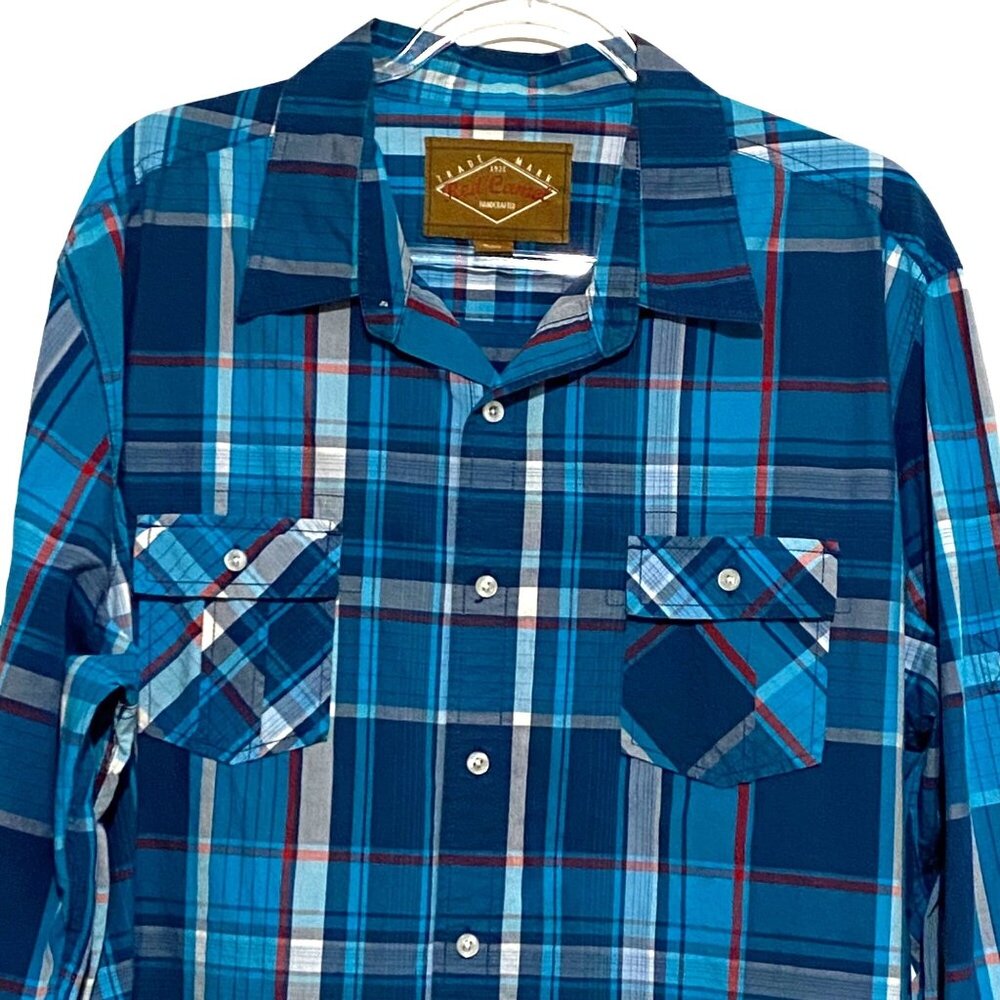 Red Camel Plaid Shirt Mens XXL Blue Country Western Rodeo‎ Rockabilly Streetwear